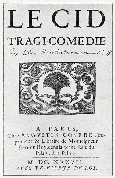 Page de titre de l'édition originale du Cid, 1637.