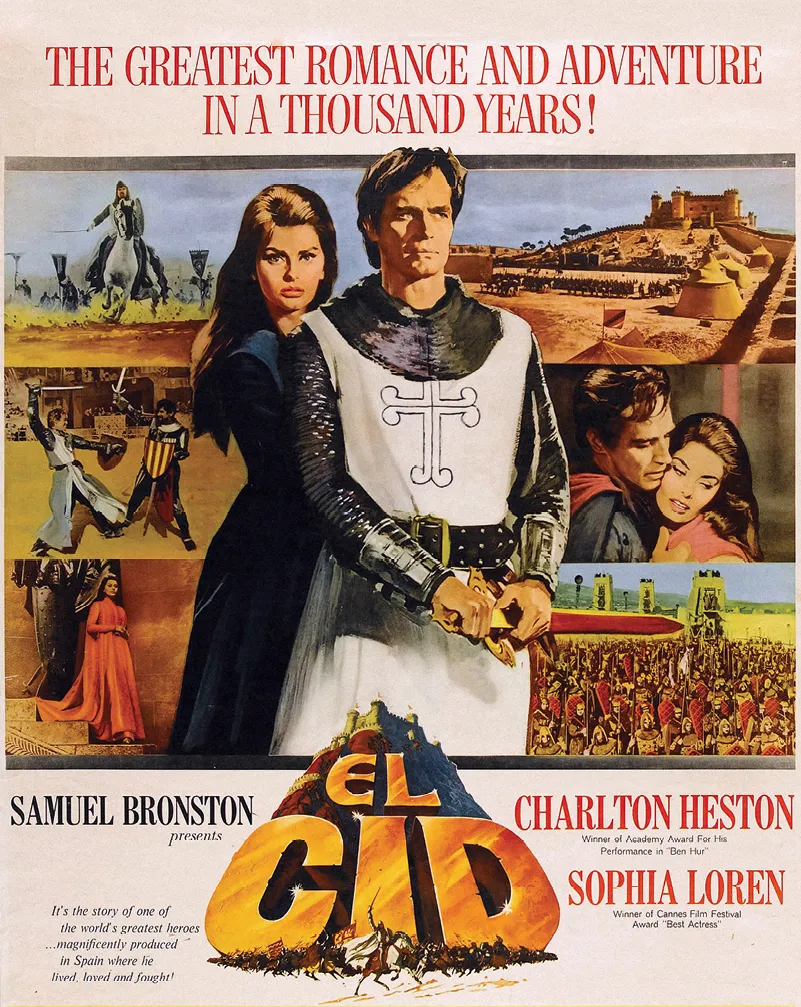 Affiche du film El Cid, réalisé par Anthony Mann, 1961, avec Charlton Heston et Sophia Loren.