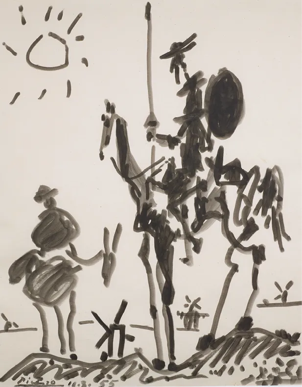 Pablo Picasso, Don Quichotte, encre de chine, 1955.