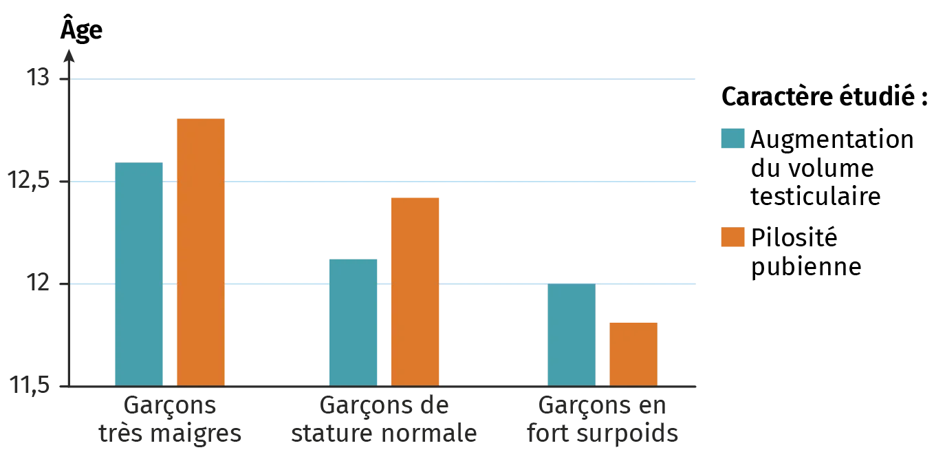 Âge des modifications pubertaires en fonction de la stature de jeunes garçons