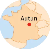 Carte simplifiée montrant Autun en rouge au centre de la France.