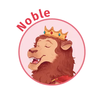 Illustration : lion souriant, couronné, noble