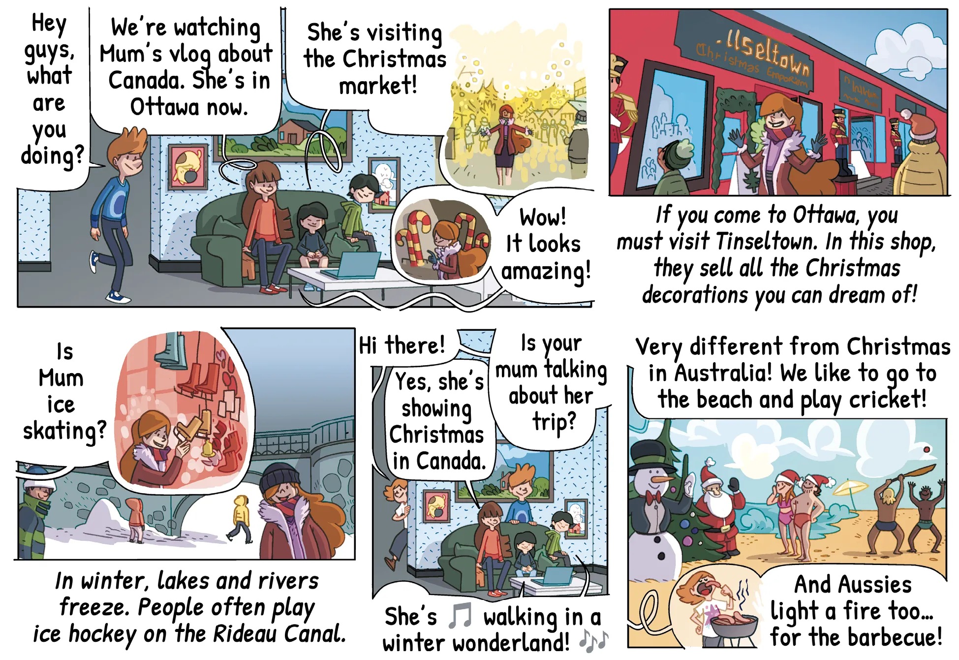 comic page about winter acticities in Canada