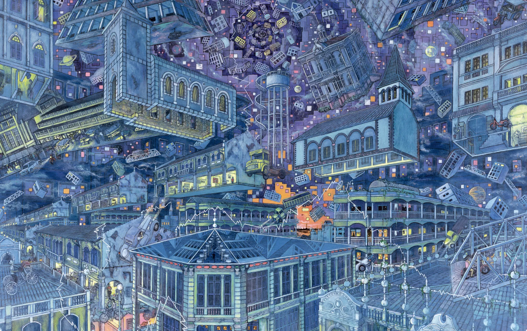Paysage surréaliste d'une ville utopique, Porte de l'eau Jaune, 2007 (acrylique sur toile)