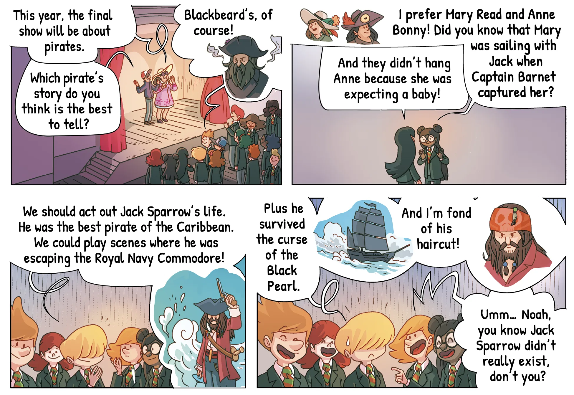 comic page about kids speaking about their favourites pirates