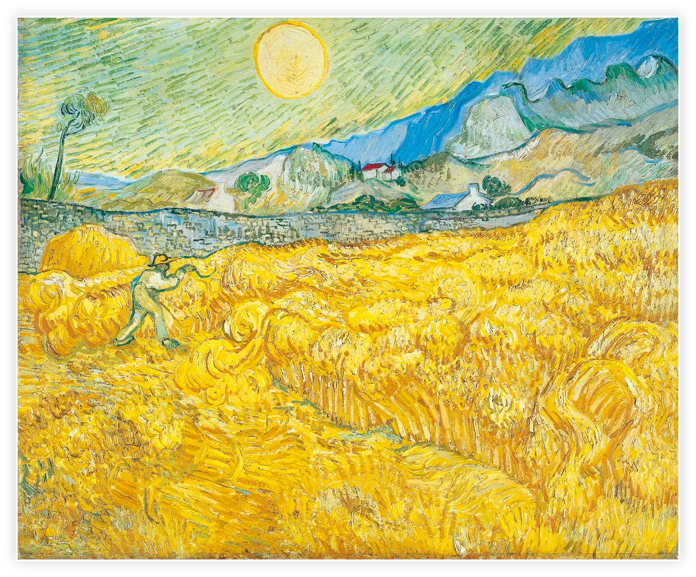 Vincent van Gogh, Champ de blé derrière l'hospice Saint-Paul avec un faucheur, huile sur toile, 1889, musée Folkwang, Essen (Allemagne).