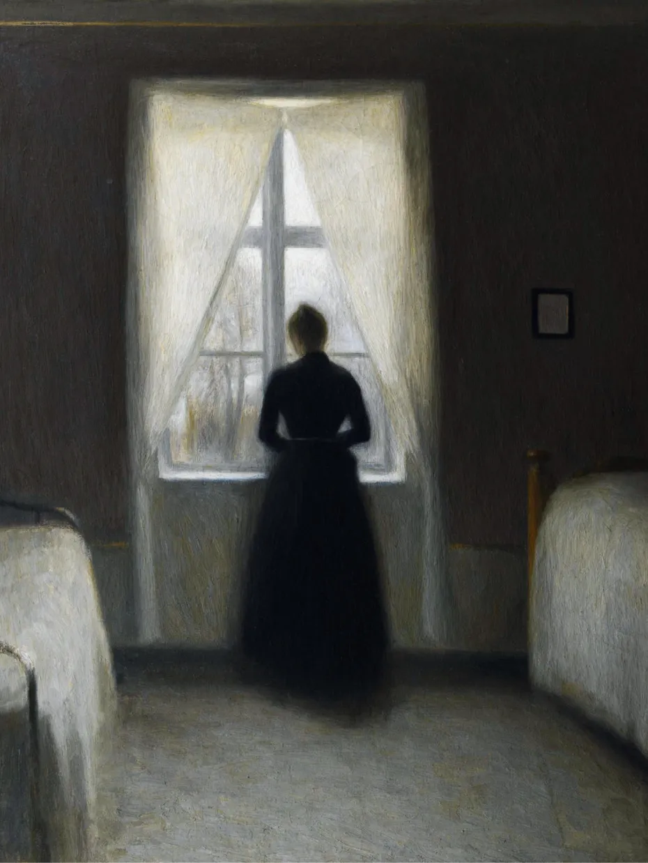 Vilhelm Hammershøi, Chambre à coucher, huile sur toile, 1890, collection privée.