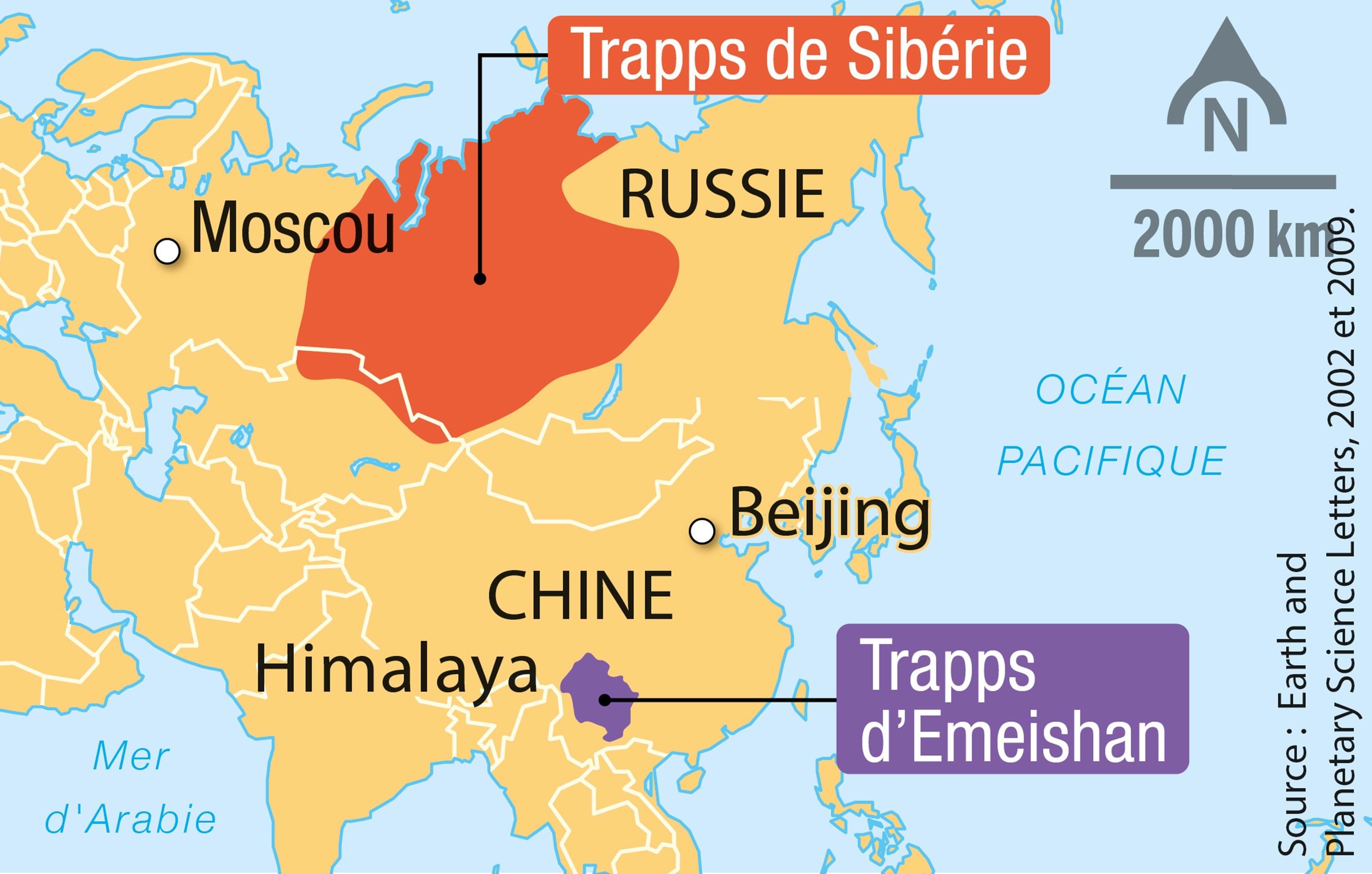 <stamp theme='svt-green1'>Doc. 2</stamp> Les trapps volcaniques à la transition Permien-Trias en Asie.