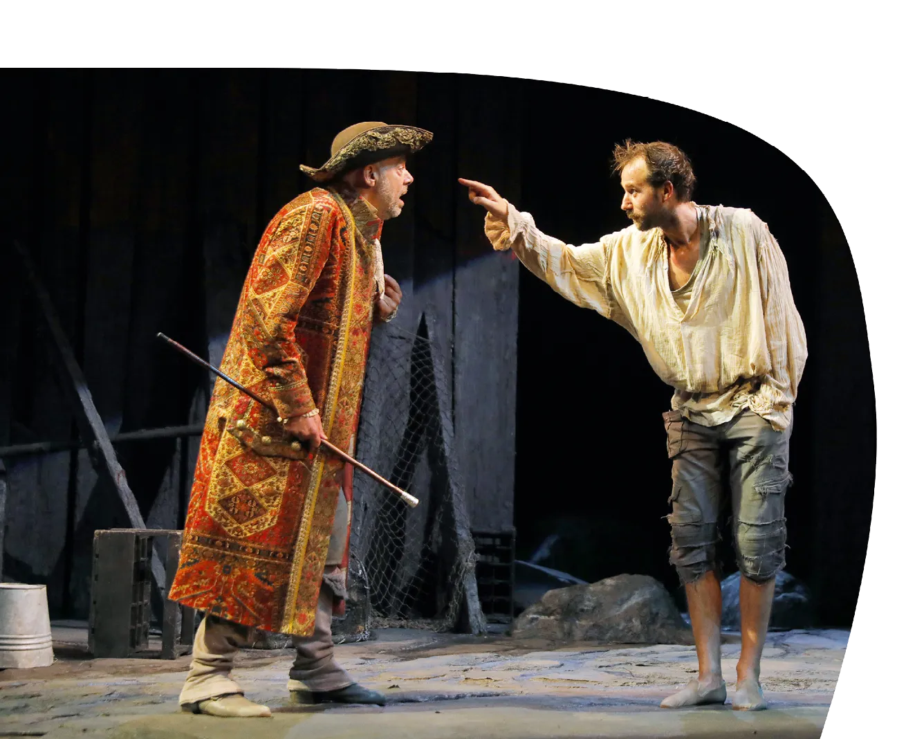 Mise en scène de Denis Podalydès, Comédie-Française, 2017. Géronte (Gilles David) et Scapin (Benjamin Lavernhe).