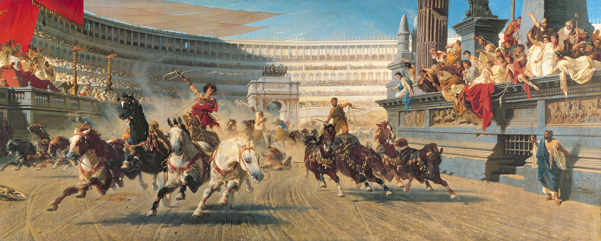 Peinture représentant une course de chars dans un cirque romain