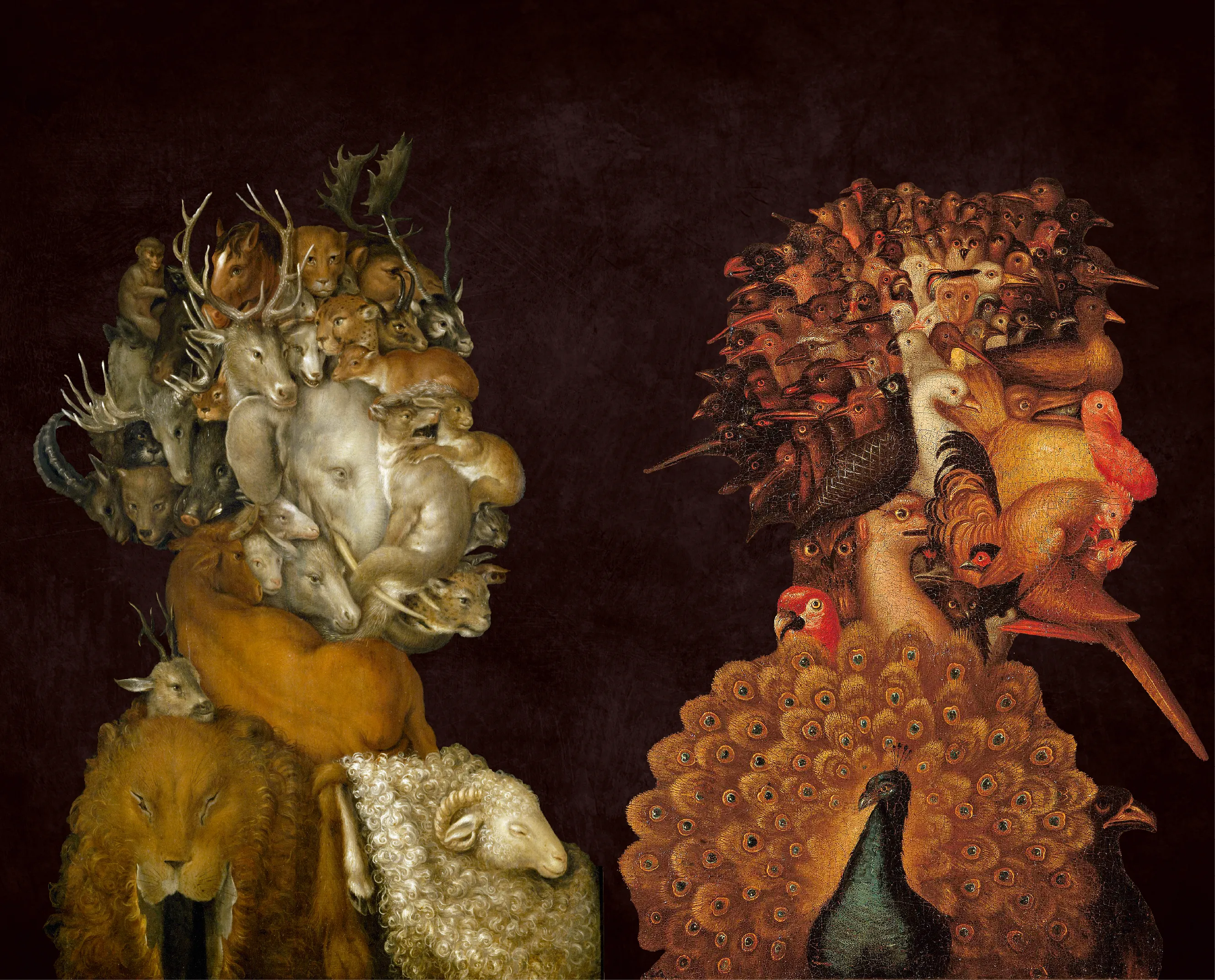 Giuseppe Arcimboldo, La Terre (à gauche) et L'Air (à droite), huile sur toile, 1566