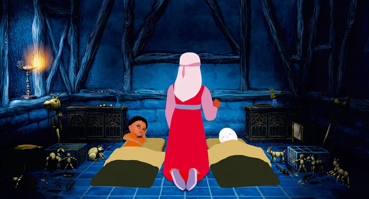 Deux enfants bercés par le conte de la fée des djinns, Azur et Asmar, film de Michel Ocelot, 2006