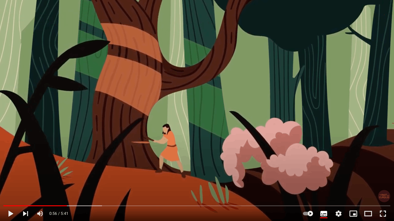 Arrêt sur image d'une vidéo représantant un bucheron abattant un arbre