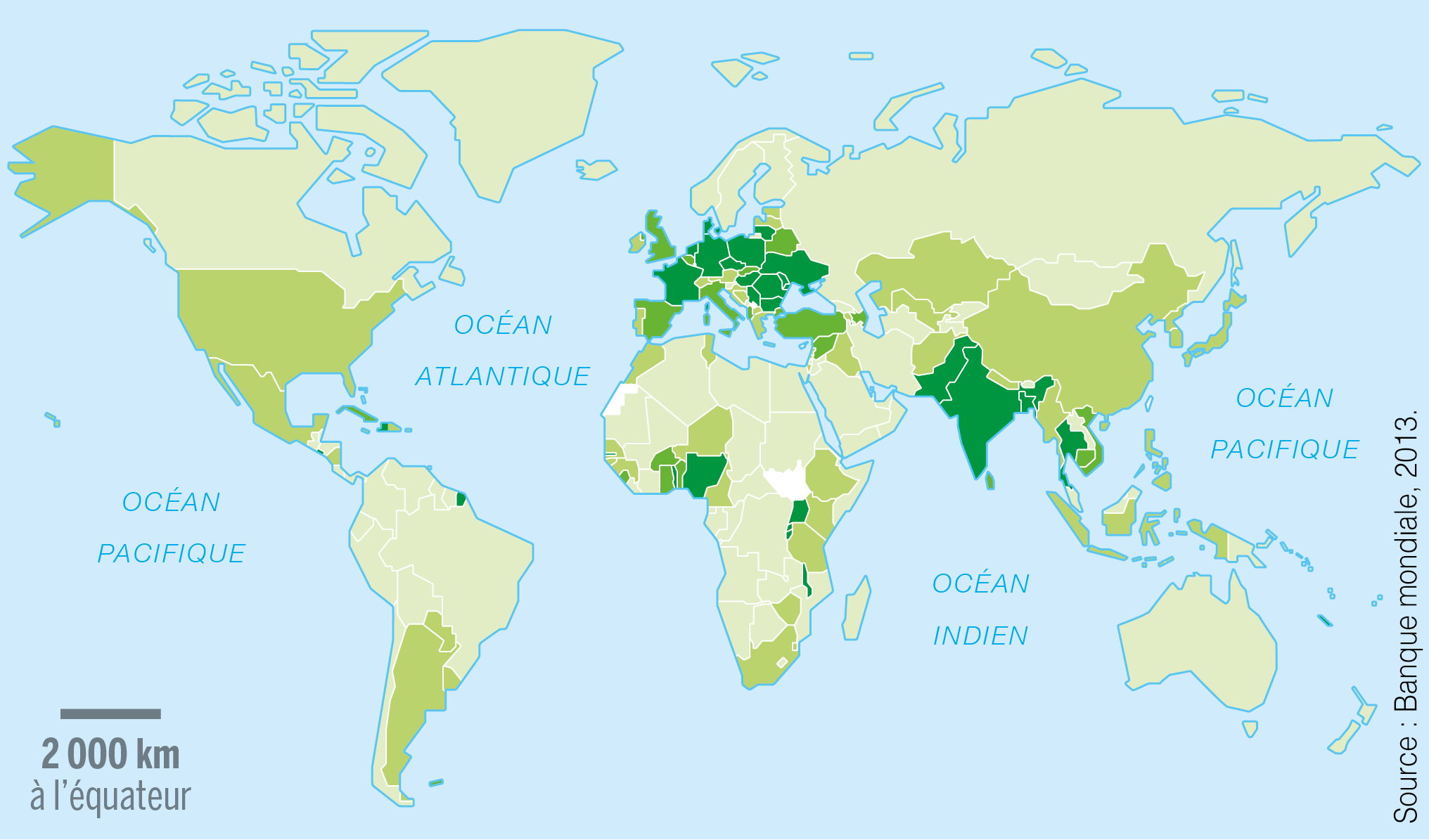 <stamp theme='svt-green1'>Doc. 4</stamp> Les terres arables dans le monde en 2013.