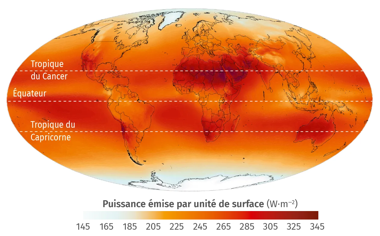 Schéma des principe de la mesure des températures à la surface de la Terre depuis l'espace