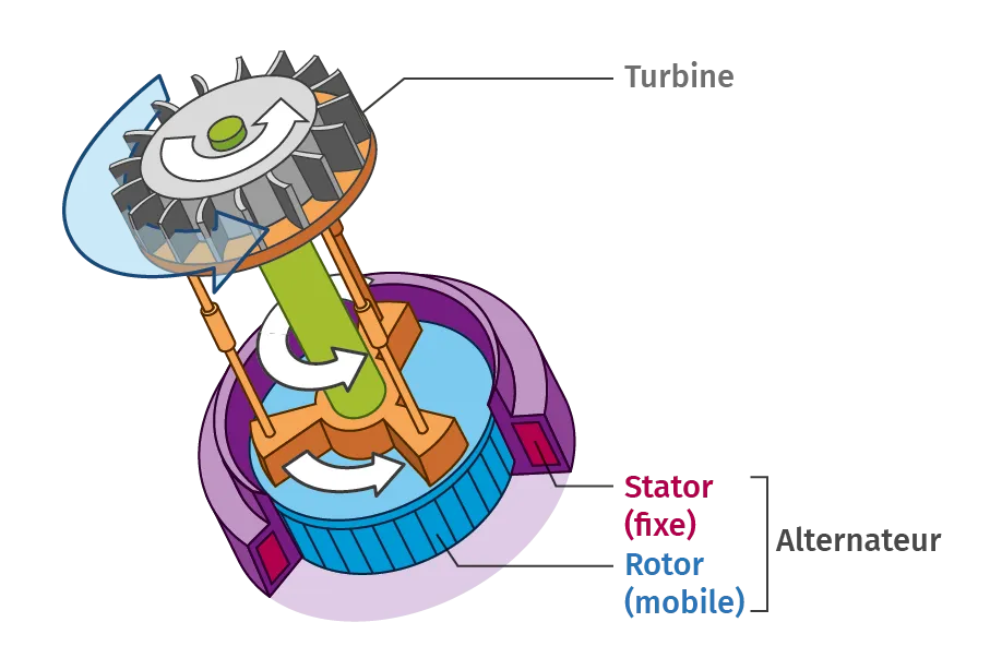 Schéma d'un alternateur couplé à une turbine