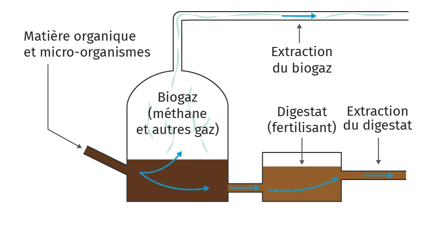 Schéma du principe d'un méthaniseur