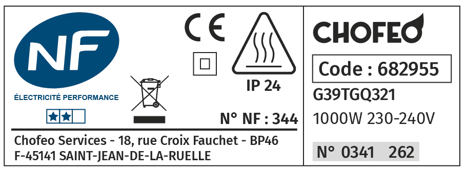 étiquette d'un appareil électrique