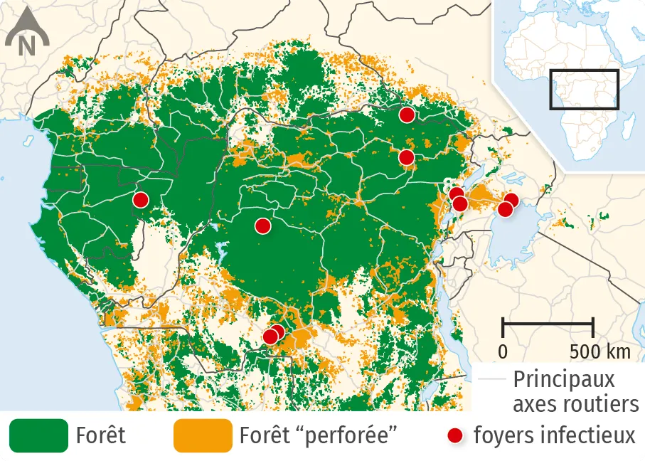 Localisation des épidémies récentes d'Ebola.