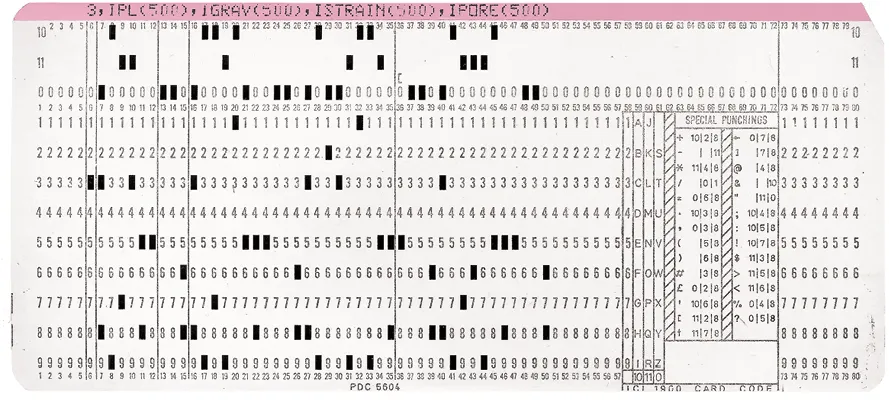 Sur une carte perforée, les informations sont codées à l'aide de
trous faits à des endroits précis. Un programme complet peut ainsi
être sauvegardé sur une carte.