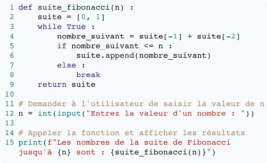 Capture d'écran des lignes de code d'un programme informatique
écrit en langage Python