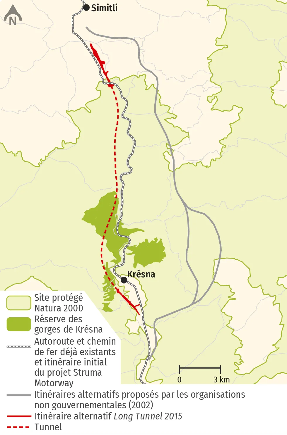 Localisation et évolution du projet
lot 3.2 de l'autoroute de Struma