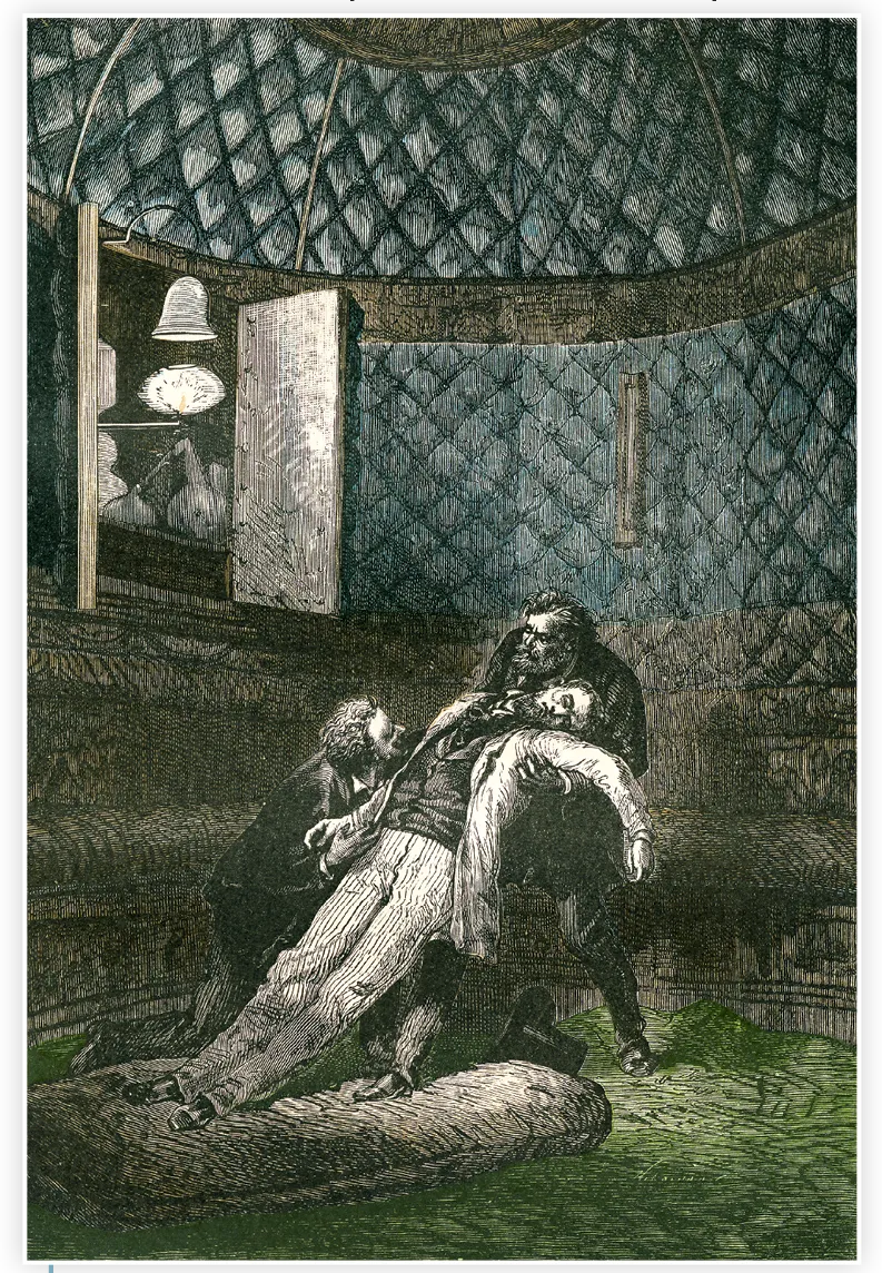 Illustration d'Émile Bayard pour Autour de la Lune de Jules Verne, 1870.