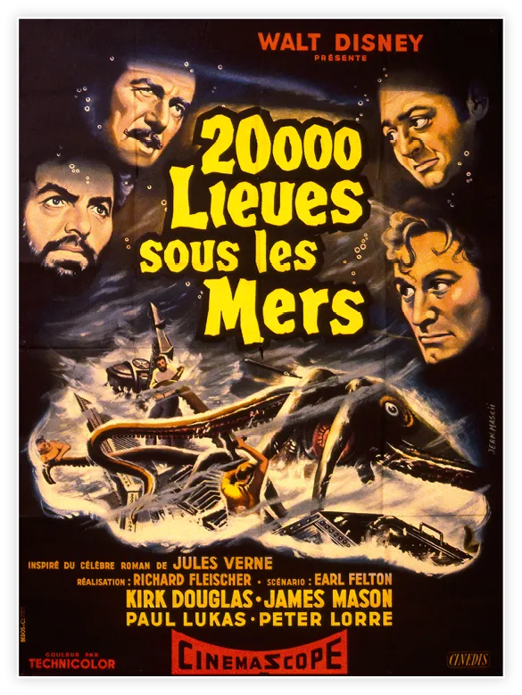Affiche de Vingt Mille Lieues sous les mers, film de Richard Fleischer, 1954