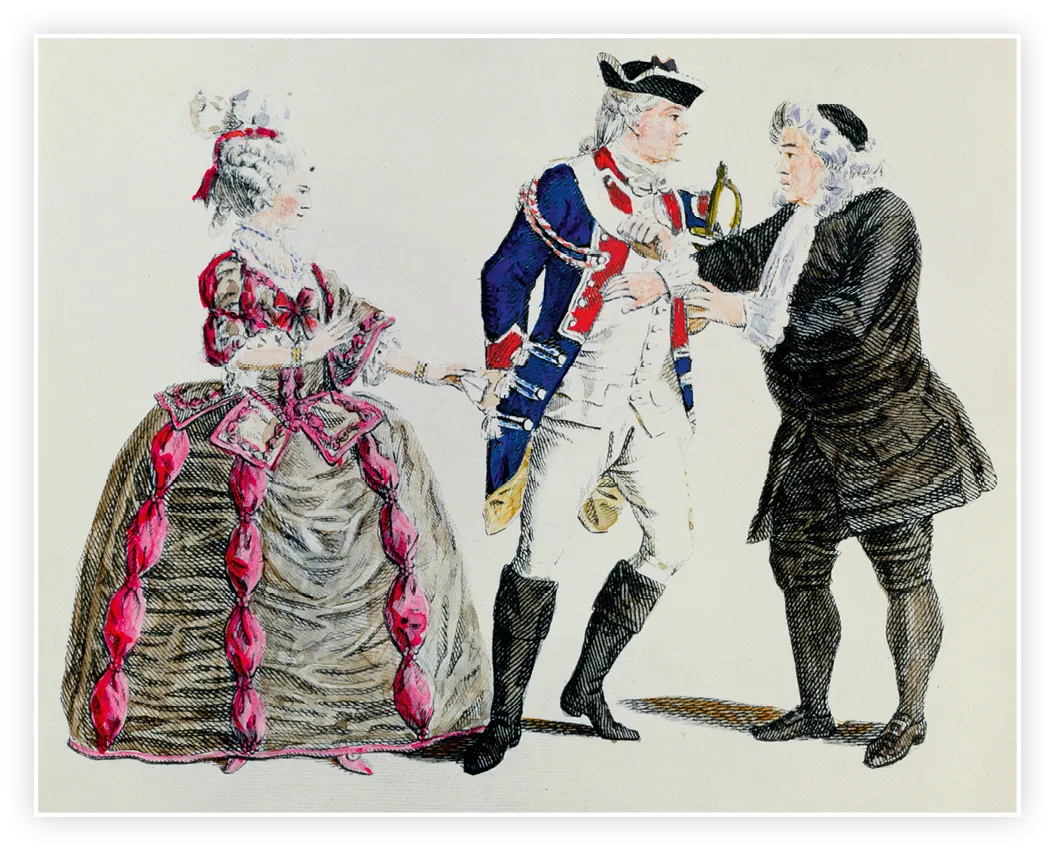 Gravure en couleur pour Le Barbier de Séville, XVIIIe siècle