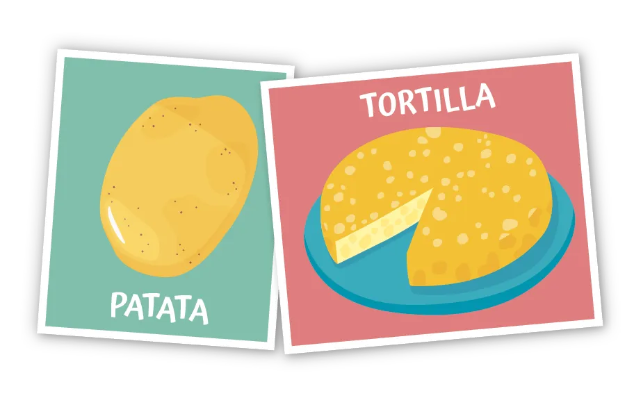 Cartes illustrant une patate et une tortilla espagnole