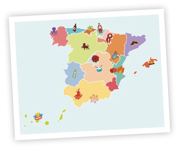 carte de l'Espagne et ses fêtes