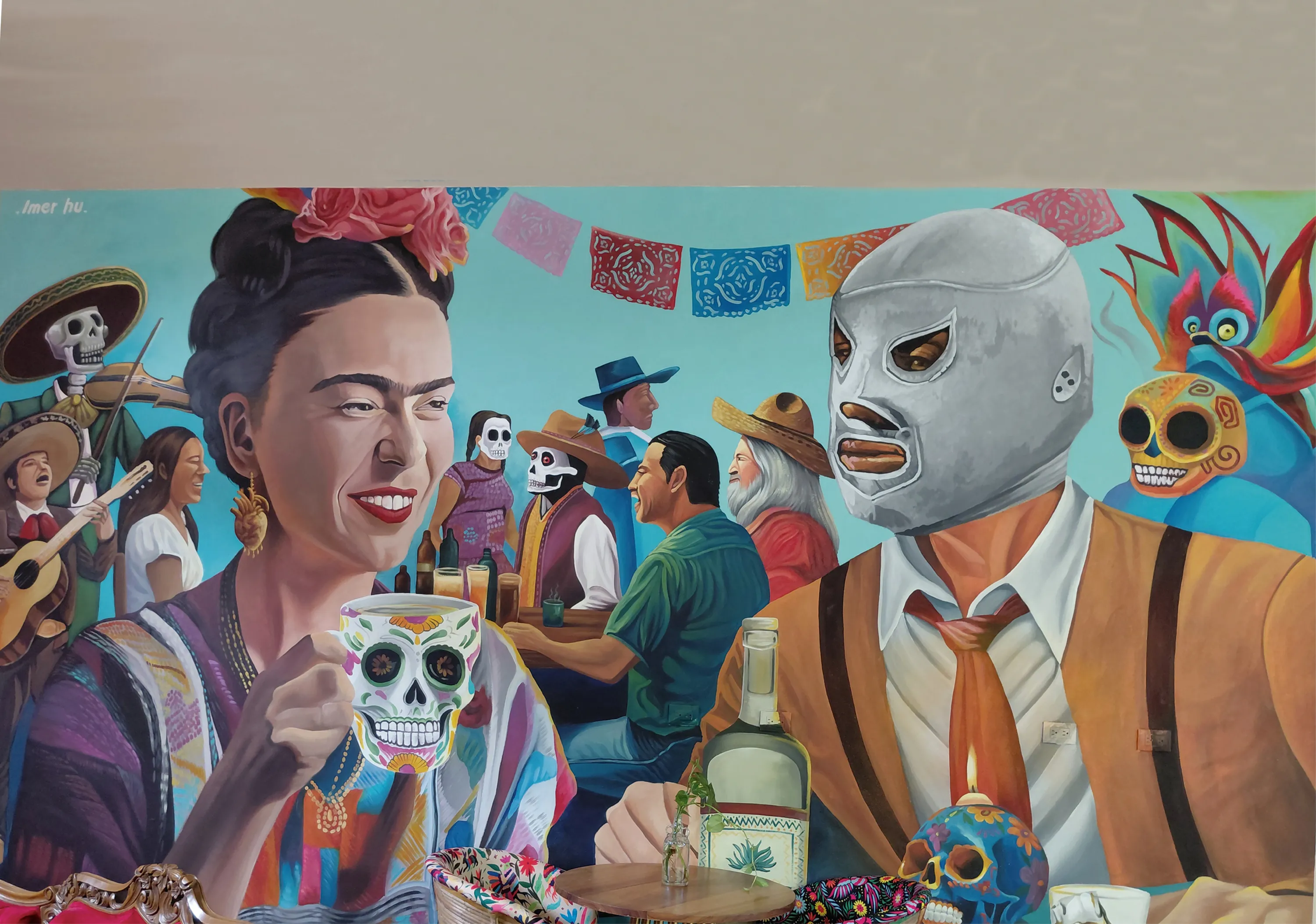 Mural de imer hu en Bacalar, México.