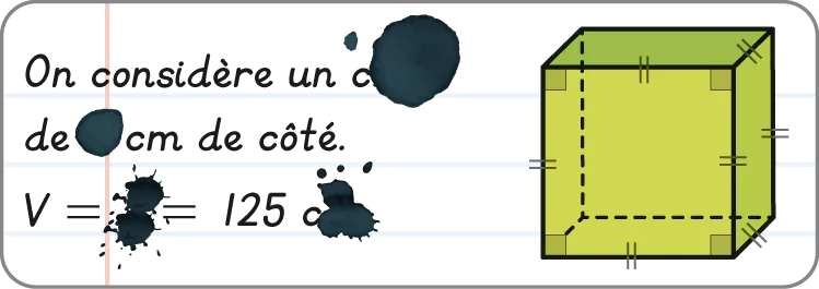 Exercice 52 : volume d'un cube avec des taches d'encre