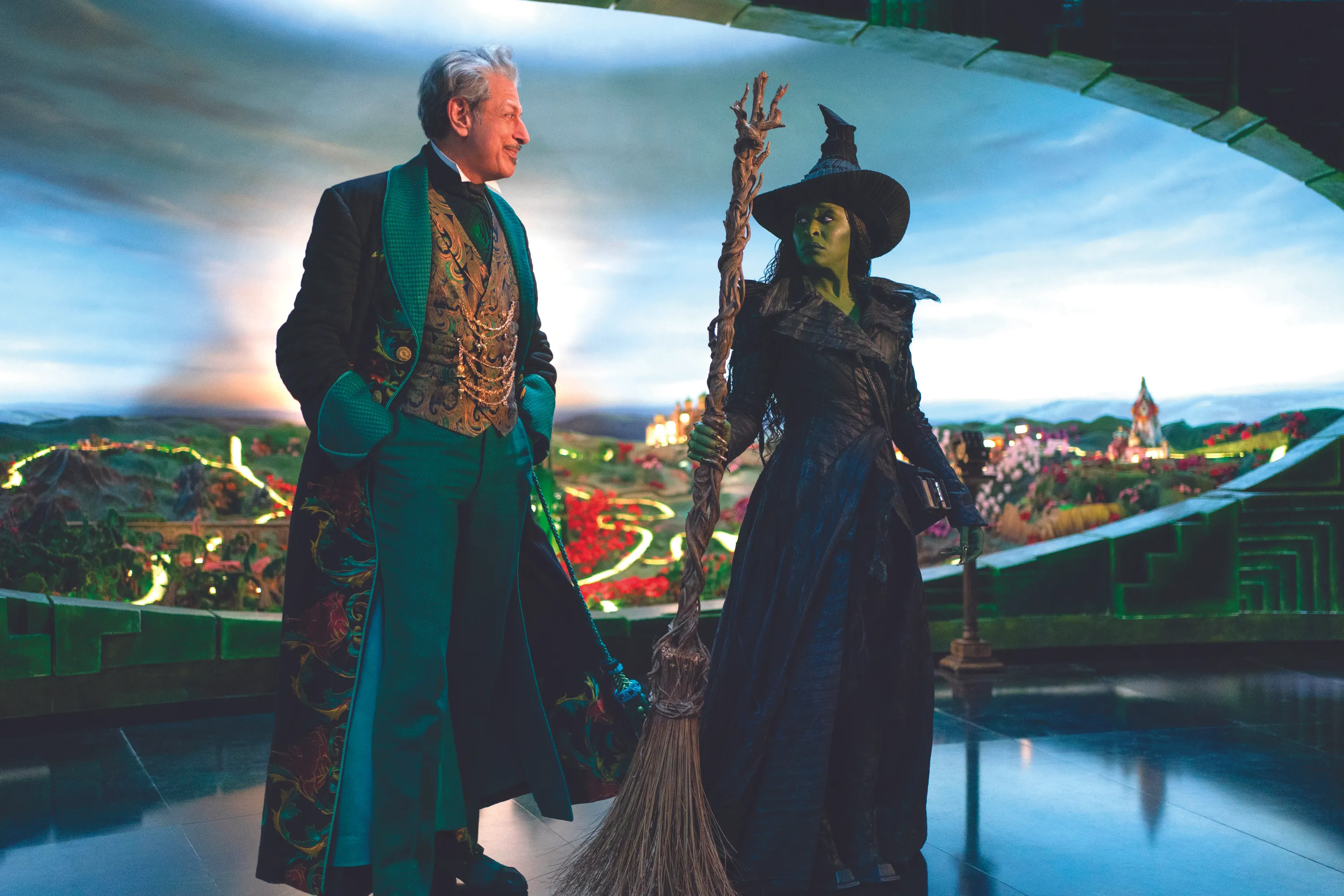 Still from Wicked: For Good showing Elphaba and the Wizard of Oz, 2025.