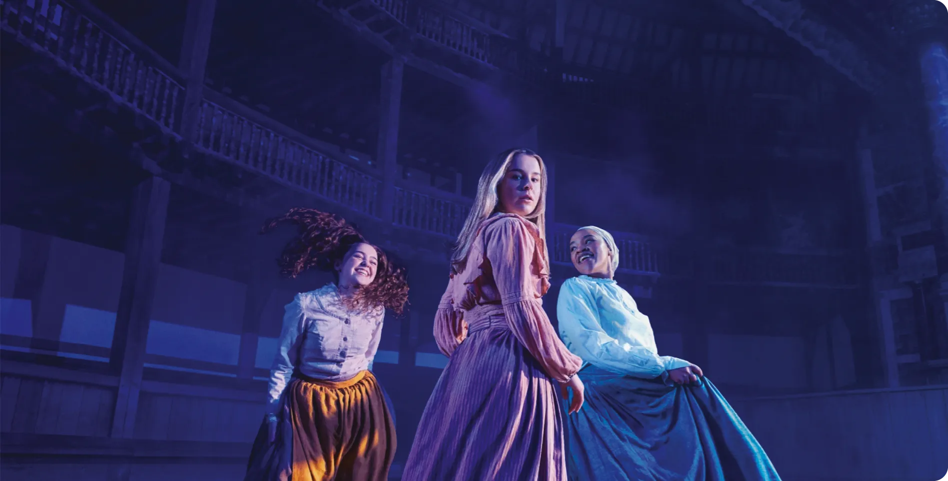 Production still from the 2025 adaptation of The Crucible by director Ola Ince at the Globe Theatre, London.