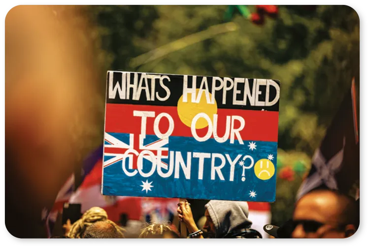 Bannière de la manifestation pour la Journée de la liberté à Melbourne, Australie.