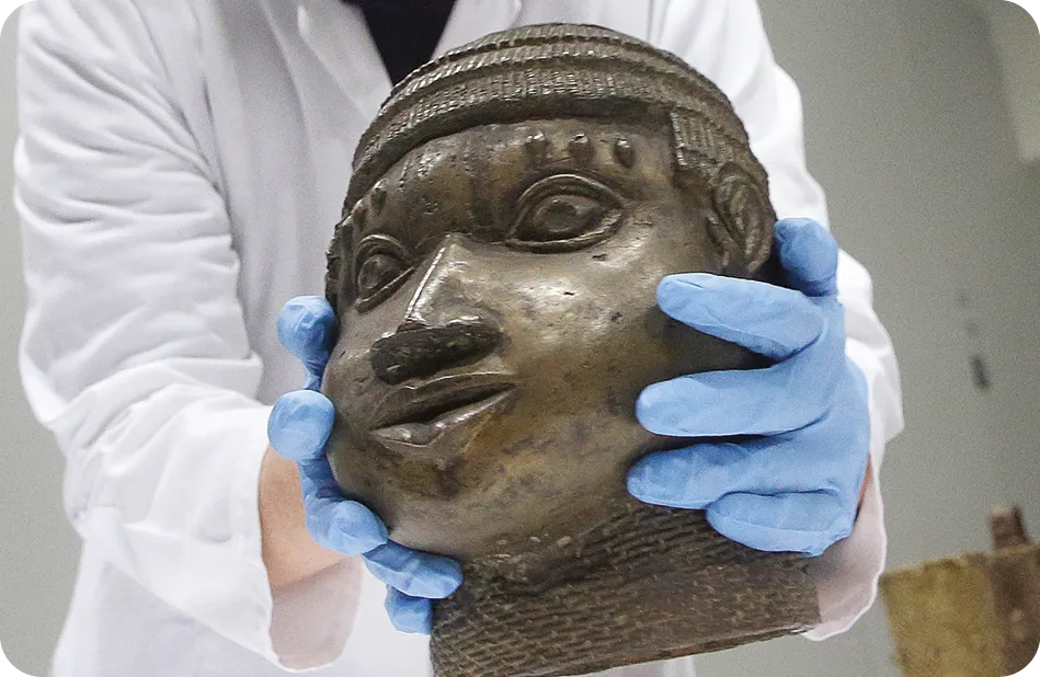 Benin Bronzes are packed for return to Nigeria, 2022.