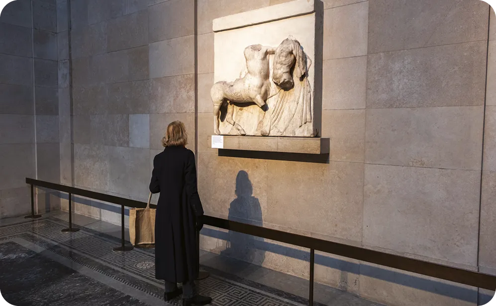 Elgin marbles, also known as Parthenon Marbles, on display at the British Museum, 2023.