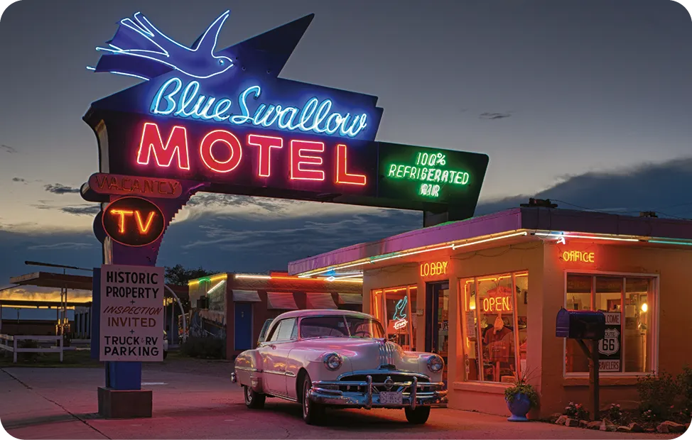 Historic Blue Swallow Motel on Tucumcari Boulevard (Route 66) on August 8, 2014 in Tucumcari, New Mexico.