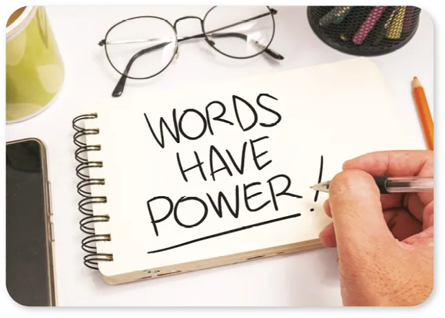 Words Have Power, business motivations inspirantes citations, mots typographie lettrage concept.