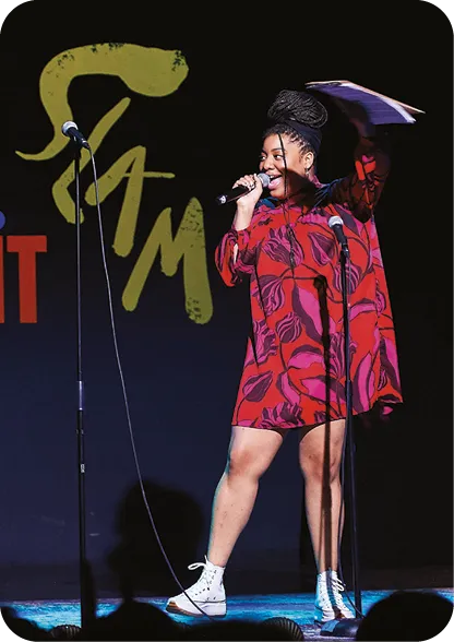 Ashley August hosts the 11th Annual Get Lit: Classic Poetry Slam event at Dynasty Typewriter at the Hayworth on April 23, 2022 in Los Angeles, California. 