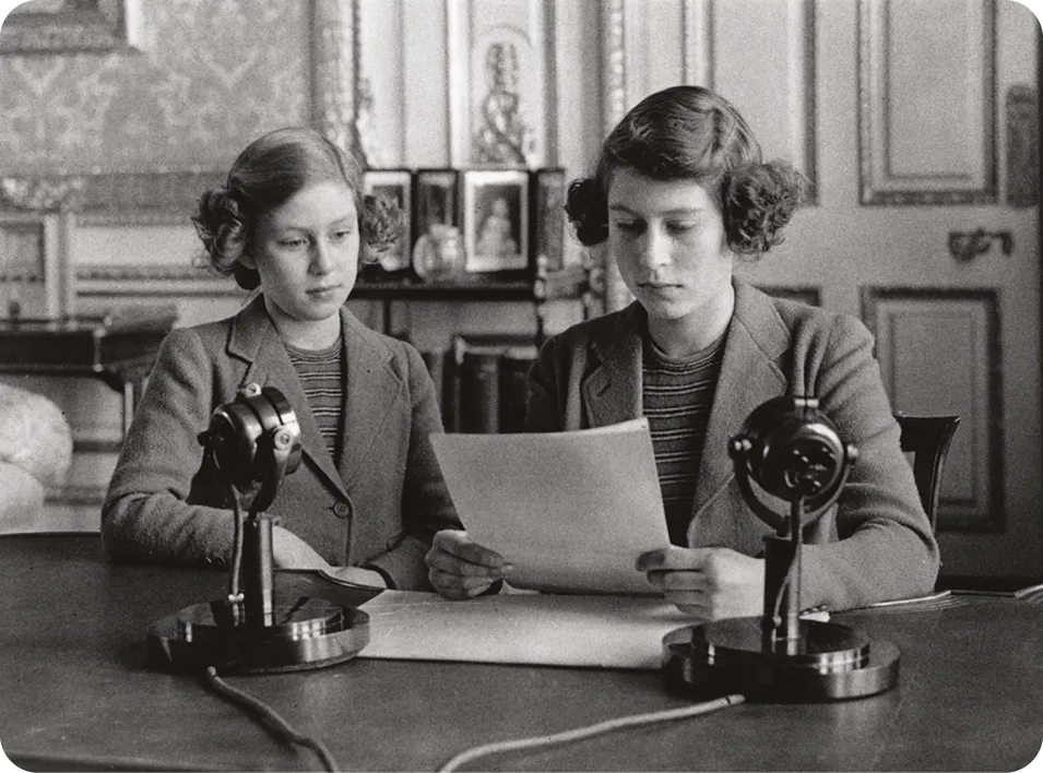 10th October 1940: Princesses Elizabeth and Margaret (1930 - 2002) making a broadcast to the children of the Empire during World War II. 