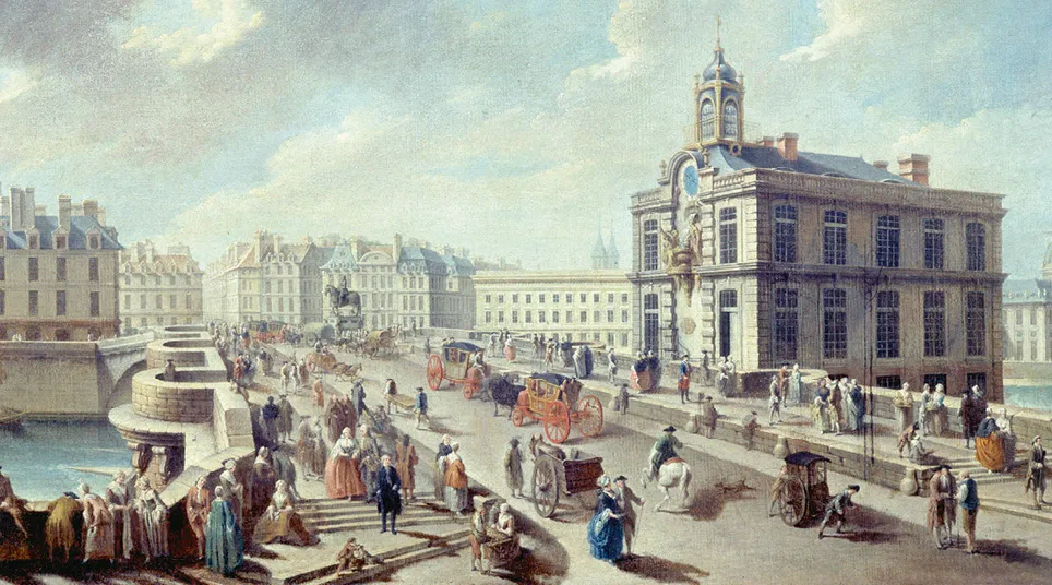 Nicolas Jean-Baptiste Raguenet, Pont Neuf et la Samaritaine, 1754, huile sur toile, 48 × 83 cm, musée Carnavalet, Paris.