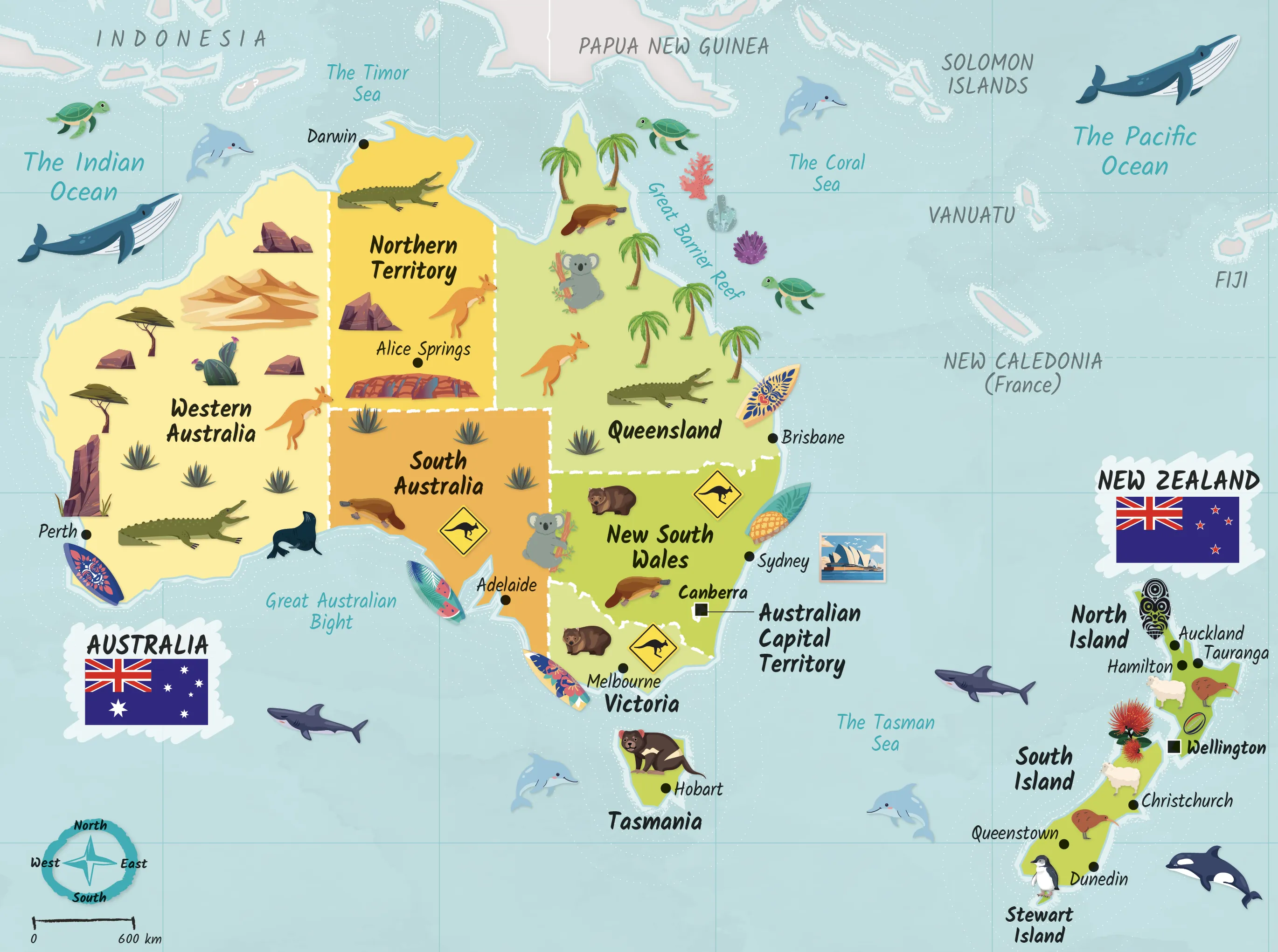 carte de l'Australie et de Nouvelle-Zélande