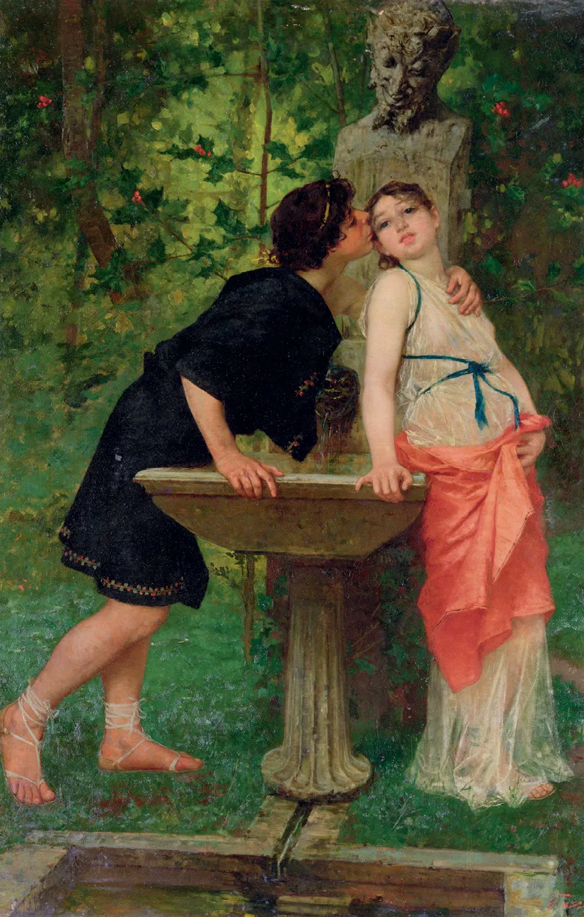 Modesto Faustini, Les Amants
à la fontaine, XIXe siècle,
huile sur toile, collection privée.