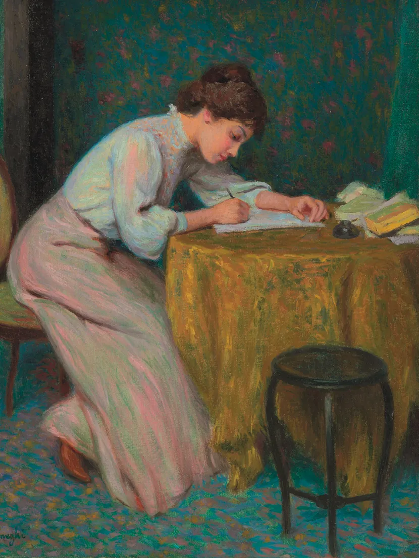 Federico Zandomeneghi,
Jeune fi lle écrivant, 1874,
huile sur toile, collection privée.