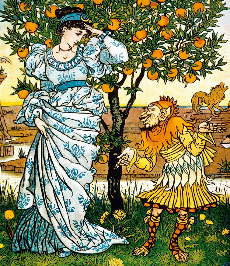 Walter Crane, illustration du
conte « Le Nain jaune », 1875.