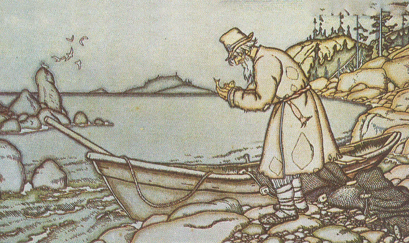 Ivan Bilibin, illustration du « Conte d'un pêcheur et d'un petit poisson », 1908.