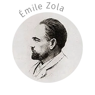Photographie d'Émile Zola, profil, barbe, cheveux courts.