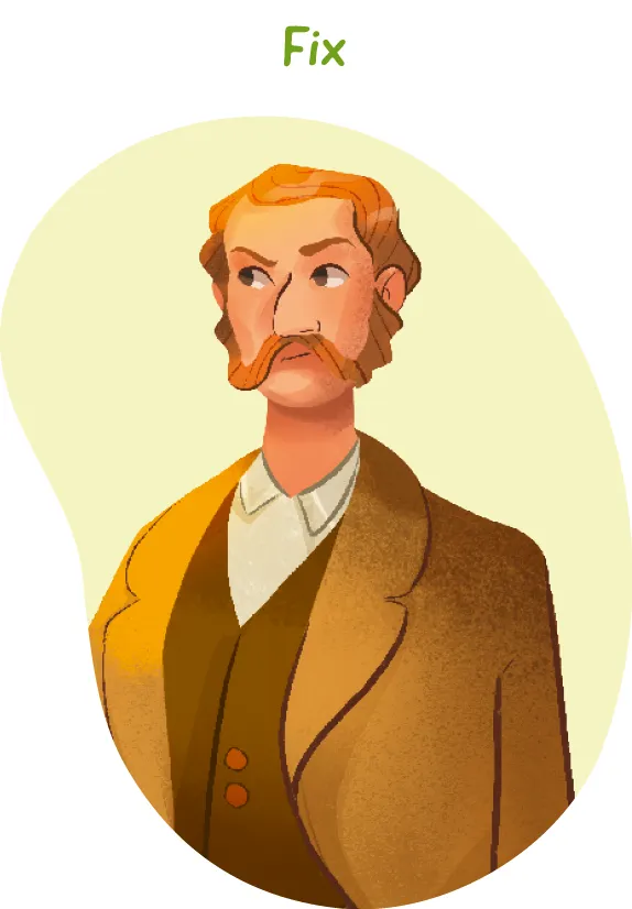 Illustration : portrait du personnage Fix, au regard sérieux. Il porte un pardessus beige et un gilet marron.